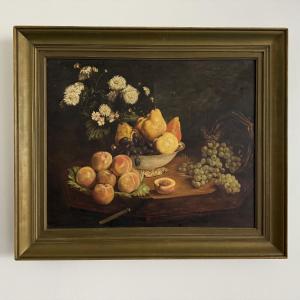 Oil On Canvas, 1900, After Fantin-latour, Still Life, Flowers And Fruit