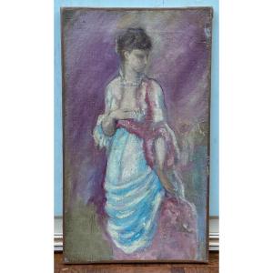 Oil On Canvas, Woman In Evening Dress, Early 20th Century 