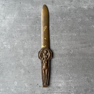 Art Deco Bronze Paper Knife, 1930s, Chocolate Patina, Depicting A Woman And Child