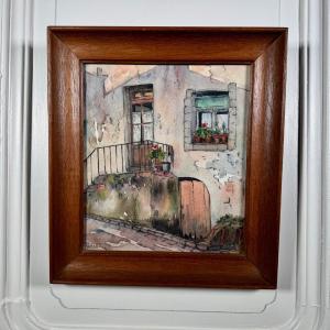 Watercolor On Paper Depicting The Entrance To A House From The Early 20th Century