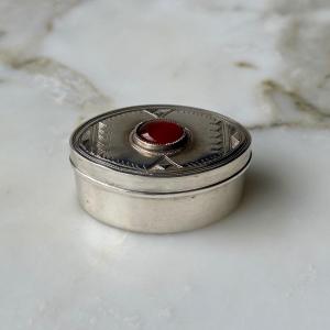 Silver Box Adorned With An Amber Cabochon 