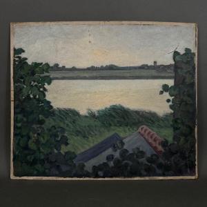 Oil On Cardboard, The Loire At Vivier, 20th Century