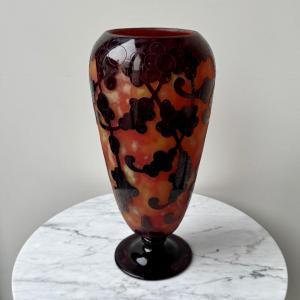 Vase By Le Verre Français Charles Schneider, Pearl-patterned Decoration, 32 Cm High