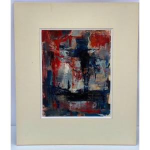 Oil And Gouache On Paper, Abstract Composition By Jacques Buchholz, 20th Century