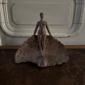 Plaster Sculpture From The Studio By Charles Filleul, Nude Woman In Terracotta 