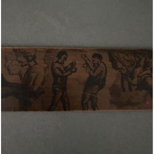 19th-century Wooden Rule Set Painted With A Decoration Of Men And Horses, Fencing And Boxing