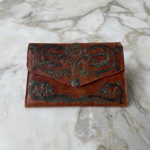 Leather Wallet Pouch Embellished With Silver Thread, 20th Century