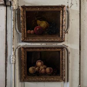 Pair Of Still Life Paintings, Oils On Cardboard, Fruit, 20th Century, By L. Gauthier 