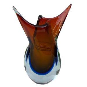 Murano Vase, 1960s, Freeform Shape, Red And Blue Background, 6 Kg 