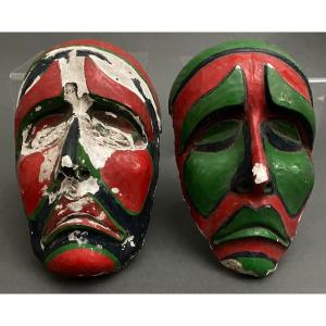 Pair Of Africanist Plaster Masks, 1950s, Cubist Form