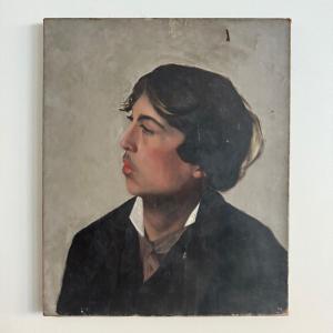 Oil On Canvas Portrait Of A Young Man Of Quality In Profile, Late 19th Century