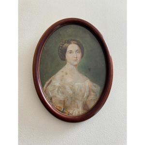 Watercolor On Paper, Early 20th Century Portrait Of An Early 19th-century Woman