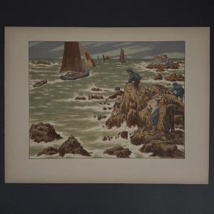 Lithograph By Henri Rivière, "au Vent De Noroît - Les Mousses"