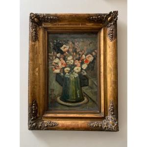 Oil On Panel, Still Life Bouquet Of Flowers By G. Schati, Circa 1930