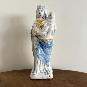 18th-century Crowned Virgin Mary Of Childbirth In Nevers Faience 