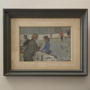 Oil On Hardboard, 1960, Depicting Ice Skaters And Judges 
