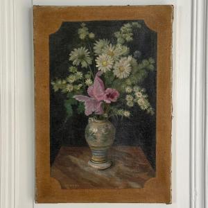Oil On Canvas By H. Bert, Still Life, Bouquet Of Flowers, Late 19th Century