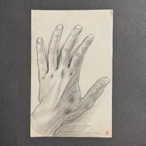 Charcoal Study Of Hands By A. Le Brun, Fine Arts, 20th Century
