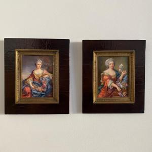 Hand-painted Miniatures Of 18th-century Women, Signed After Van Loo