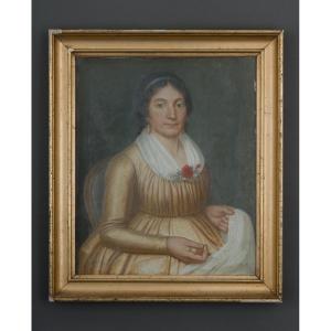 Pastel On Canvas, Early 19th-century Portrait Of A Woman Seated In An Armchair 