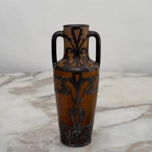 Crackle-glazed Earthenware Vase, Circa 1900, Art Nouveau Movement, Noodle 