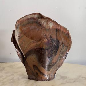 Flamed Stoneware Vase With Foliage Decoration, Circa 1970 