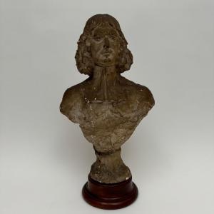 Patinated Plaster Bust, Charles Filleul Workshop, 20th Century, Depicting A Man