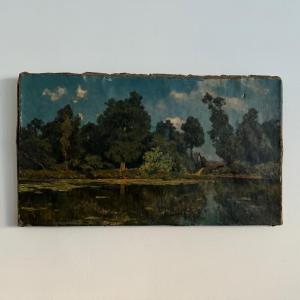 Oil On Canvas, 18th Century, Lake And Undergrowth In The Background