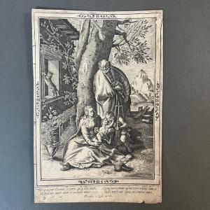 17th-century Engraving Depicting The Holy Family By Thomas De Leu, Late 16th Century