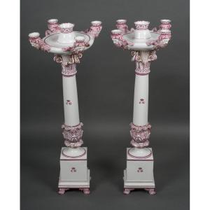 Pair Of Jacob Petit Rihouet 5-light Candelabra With Caryatid Decoration, 19th Century