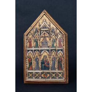 Neo-gothic Painted Wooden Panel Depicting A Biblical Scene