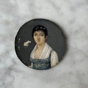 Miniature From The First Half Of The 19th Century Depicting An Elegant Woman