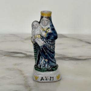 Small 18th Century Earthenware Virgin And Child Marked Avm