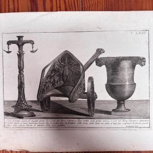 Antique Engraving Early 19th-century Chariot And Roccheggiani Feci Stone Vase