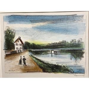 Original Lithograph Proof Signed Maurice Vlaminck Bord De Rivière
