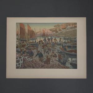 Lithograph By Henri Rivière Au Vent De Noroît - Le Port