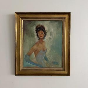 Oil On Canvas, Elegant Woman In The Taste Of Gabriel Domergue 20th Century