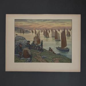 Lithograph By Henri Rivière Au Vent De Noroît - Les Vieux