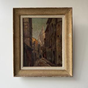 Oil On Canvas Depicting A Street In Montmartre By E. Koller 20th Century