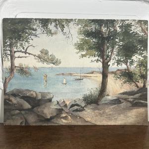 Watercolor On Paper By Jacques l'Hopitalier 1958 Noirmoutier