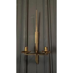 Modernist 1960 Bronze Two-light Wall Lamp