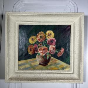 Oil On Canvas Still Life Bouquet Of Flowers XXth By L. Dupal