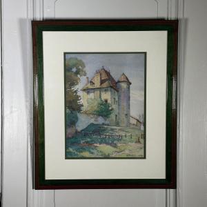 Watercolor On Paper Depicting A Property By G. Tribel 1943