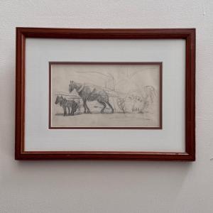 Sketch Of A Carriage With Draft Horses 20th Century