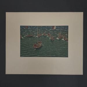 Lithograph By Henri Rivière Boats At Anchor In Tréboul