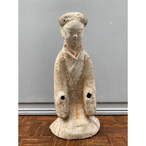 Chinese Kneeling Court Lady In Grey Terracotta