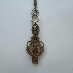 Antique Silver Chatelaine Hook With Openwork And Engraved Decoration