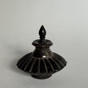 Antique Kohl Bottle In Carved Oriental Islamic Horn