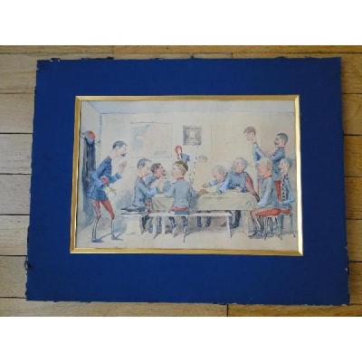 Watercolor On Paper Cartoon De Gressot Colonel De Lignieres 2 Eme Regiment Of Hunters
