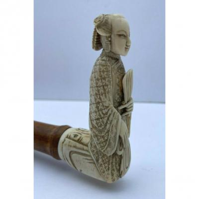 Manche D Ombrelle Kakemono XIX Japanese Subject Sculpt